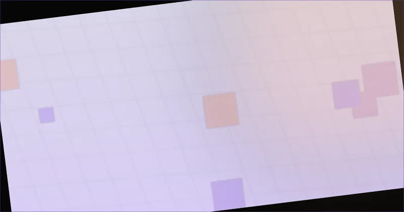 A top down dungeon grid with a lit field of view and shadows cast behind pillars